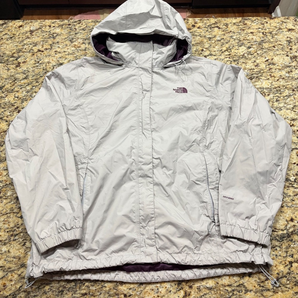 The North Face DryVent Rain Jacket Womens XXL Gray Purple Hooded Windbreaker ws